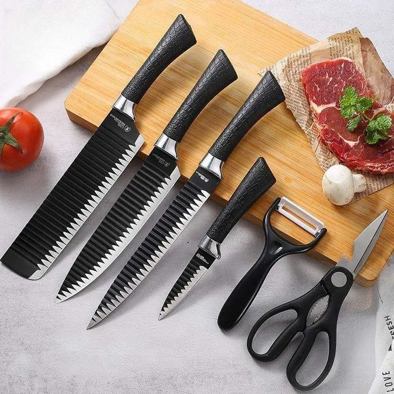 Six-piece Kitchen Set of Knives with Leather Bag